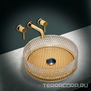 Раковина накладная 400х400х125мм, без отверстия для смесителя, без перелива, (стекло цв.прозрачный/золото), Vincea ZZ Vincea Раковины VBS-5GL04