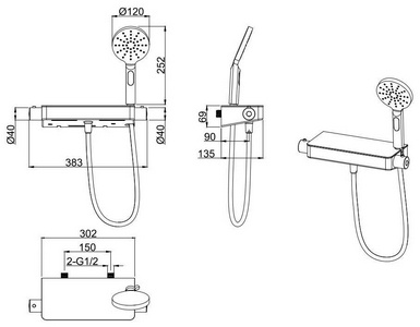 Смеситель-термостат для душа, душевая лейка, шланг в компл., (цв.черный матовый),  ZZ Allen Brau Fantasy 5.11002-31