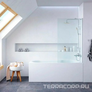 Шторка неподвижная на борт ванной  80*140 см, стекло прозрачное, пофиль хром, ZZ AMPM Gem W90BS-080-140CT