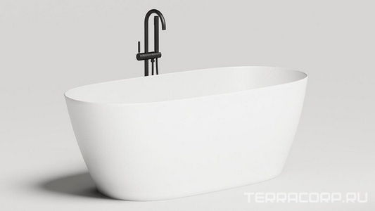 Ванна 1650х750хh600мм, отдельностоящая, литой камень S-Sense, глянец, БЕЗ ОТВЕРСТИЯ ПЕРЕЛИВА, нажимной слив камень в цвет ванны,  ZZ Salini Sofia Light 103611G