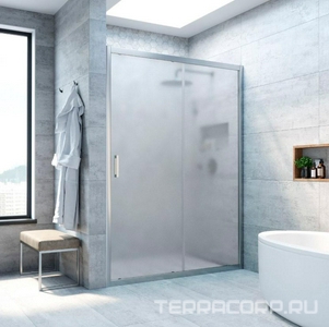 Дверь в нишу, 170x190 см, двухстворчатая раздвижная, профиль матовый хром, стекло сатин с покрытием BriteGuard, ZZ Vegas Glass ZP ZP NOVO 170 07 10 + BriteGuard