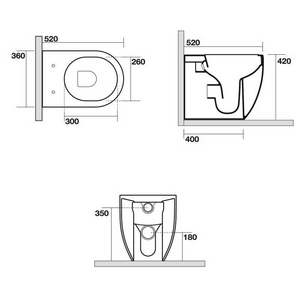 Унитаз напольный, пристенный 360х520мм, безободковый, БЕЗ сиденья, крепеж в компл.,  ZZ Kerasan Flo 311201