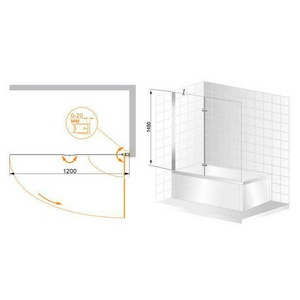 Штора на ванну складная 2-х секционная, 1200х1450мм, крепление справа (стекло текстурное Punto 6мм, фурнит.цв.хром), ZZ Cezares Verona VERONA-V-21-120-P-Cr-R