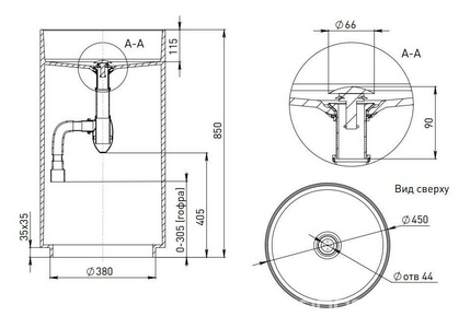 Раковина 450х450хh850мм,напольн,кругл,без отв.д/смес.и перел,ОТВ ДЛЯ СИФ,литой камень S-Sense,глянц,донный клап.Up&Down цв.белый в комп, 01 ZZ Salini Armonia 130111G / сверление отверстия для сифона + 3т.р. к PL