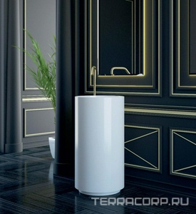 Раковина 450х450хh850мм,напольн,кругл,без отв.д/смес.и перел,ОТВ ДЛЯ СИФ,литой камень S-Sense,глянц,донный клап.Up&Down цв.белый в комп, 01 ZZ Salini Armonia 130111G / сверление отверстия для сифона + 3т.р. к PL