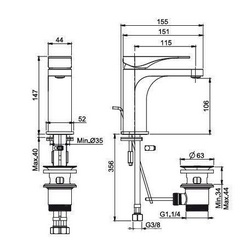 Смеситель для раковины, с д/к, (цв.хром), Quad ZZ
