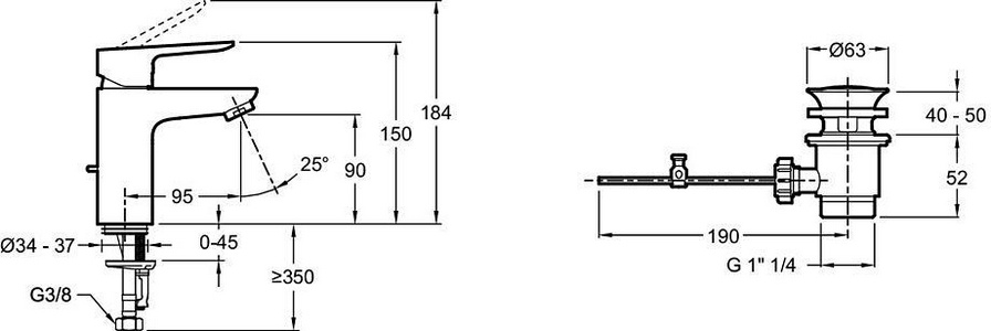 Смеситель раковины  c д/к , хром Jacob Delafon Oscar E29842-CP