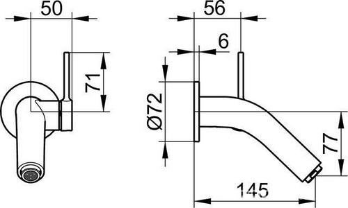 Смеситель для раковины, настенный, излив 198мм, (внешняя часть БЕЗ внутренней части арт.59916 000075), (цв.хром),  ZZ Keuco Plan S 52916 010101