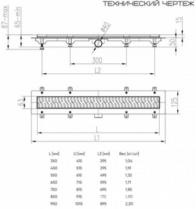 Водоотводящий желоб 750 мм KLASIK, с решеткой под плитку (стальная окантовка) ZZ Veconi Универсал V750KN