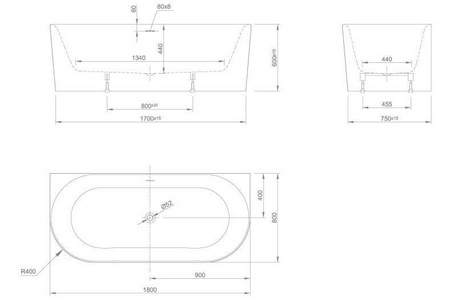 Ванна пристенная 180х80хh60см, с щелевым переливом, без слив-перелива, акрил, цв.белый глянцевый, (продавать со сливом 0100-091-06), Fresh Wall ZZ Knief Wall Corner 0100-231 white / white