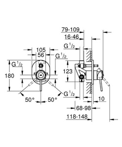Смеситель для ванны/душа  с внутренним механизмом, хром ZZ Grohe BauClassic 29047000
