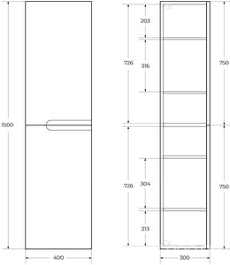 Шкаф подвесной 400х300хh1500мм, с двумя распашными дверцами с доводчиками, две полки внутри, универсальная сторонность, (цв.Bianco Lucido),  ZZ Cezares Duet DUET-1500-2A-SC-BL