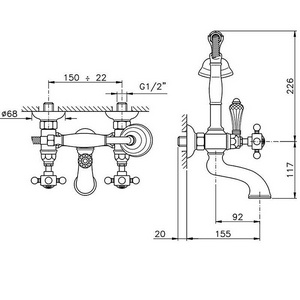 Смеситель для ванны с душевым гарнитуром  (цв. блестящий никель, ручки Cristallo Liberty), Nicolazzi ZZ Nicolazzi Extra Lusso 1401 NL 34