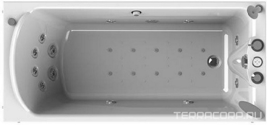 Ванна г/м "ЛАРЕДО 3-СТАНДАРТ-CHROME", 1680х700, рама-подставка, слив-перелив, 6 стандартных форсунок по периметру, 6 форсунок спинного массажа ZZ