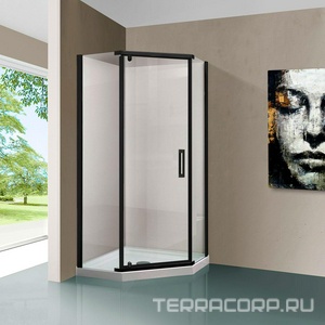 Душевой уголок 1000х1000хh1950мм, 5-ти угольный, распашн. дверь правая/левая, с 2 непод. сегмент,(стекло прозр.6мм, фурнит.цв.черный матов),  ZZ Vincea Stresa VSP-1S100CLB