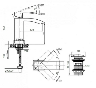 Смеситель для раковины, с д/к, (цв. хром),  ZZ Cezares Quattro QUATTRO-LS-01