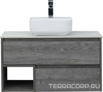 Тумба подвесная "" 90 см, цвет "дуб рошелье", БЕЗ раковины Sanita luxe Quadro-90 ZZ STWORKI Карлстад 00249987