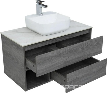 Тумба подвесная "" 90 см, цвет "дуб рошелье", БЕЗ раковины Sanita luxe Quadro-90 ZZ STWORKI Карлстад 00249987