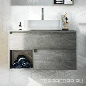 Тумба подвесная "" 90 см, цвет "дуб рошелье", БЕЗ раковины Sanita luxe Quadro-90 ZZ STWORKI Карлстад 00249987