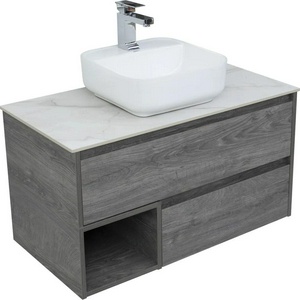 Тумба подвесная "" 90 см, цвет "дуб рошелье", БЕЗ раковины Sanita luxe Quadro-90 ZZ STWORKI Карлстад 00249987