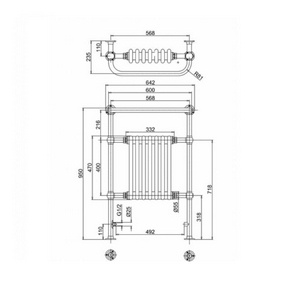 Полотенцесушитель напольный, 600(642)х235х950мм, только на закрытую систему отопления, без вентилей арт.R6CHR, (цв.хром/белый),  ZZ Burlington Trafalgan R1CHR