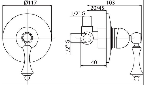 Смеситель для душа, встраиваемый в стену, (цв.бронза, ручка цв.белый),  ZZ Cezares Margot MARGOT-DIM-02-Bi