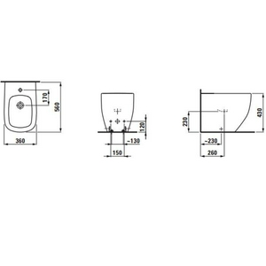 Биде напольное 560х360хh430мм, с 1 отв. д/смес., (крепл. в компл.), с покрытием LCC,  ZZ Laufen Palomba 8.3280.1.400.304.1