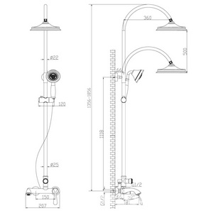 Смеситель для ванны душа, см-ль, излив, ручной, верхний душ («Тропический дождь» 228 мм), шланг 150 см, цв.хром, ZZ Lemark intense LM5662C