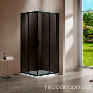 Душевой уголок 900х900хh1900мм, квадрат, правый/левый, (стекло тонированное 6мм, фурн.цв.черный мат.),  ZZ Vincea Garda VSS-1G900CGB