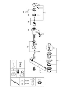 Смеситель для раковины с донным клапаном, гибкие шланги (хром) Grohe Euroeco 23262000  / 32732000