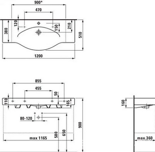 Раковина 1200х510мм, 1 отв. д/смес., с переливом, без п/держателя,  ZZ Laufen Palace 8.1170.4.000.104.R