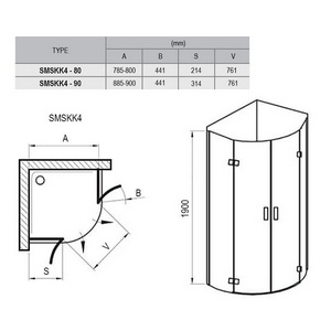 Душевое ограждение  90*90, прозрачное стекло, профиль хром  ZZ Ravak SMSKK4 3S277A00Y1