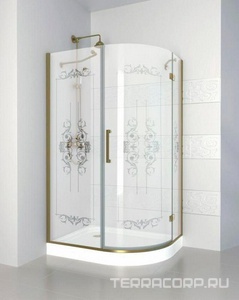 Душ.угол.1200х900хh1950мм,R550,ассиметрич, "Левая" (петли справа),вход 730мм,(стек.8мм, матов.с прозр.рис, фурн. цв.зол.),Magic-RP ZZ Cezares Magic-Royal Palce MAGIC-RH-1-120/90-ROYAL PALACE-PP-G-L