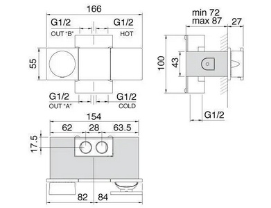 Смеситель для ванны/душа, с переключателем, БЕЗ излива, встраиваемый в стену 1 ручк., гориз., (цв. тертая сталь),  ZZ 3M 5mm RWIT 2849 IS 96