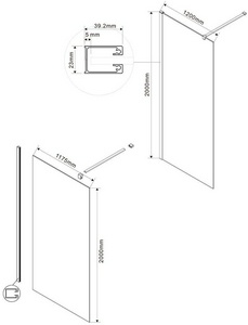 Душевая перегородка 1200хh2000мм, правая/левая, (стекло прозрачное 8мм, поперечн. укорачиваемый кронштейн 1200мм, фурнит.цв.ворон.сталь),  ZZ Vincea Walk-In VSW-1H120CLGM