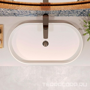 Раковина накладная на столешницу, овальная, 600x390хh120мм, без отв.д/смесит., без перелива, (цв.белый глянец),  Aqueduto Espiral ESP0210