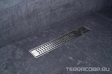 Дренаж.канал 550мм, готовый компл, сифон d50 вых.вбок 48л/мин,затвор(сухой/гидро),мин h монтаж 52мм, 2х стор.вставка цв.мат.хром c перф/под плитку, ZZ Pestan Betto Net Line 13702516