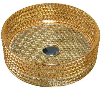 Раковина накладная 400х400х125мм, без отверстия для смесителя, без перелива, (стекло цв.золото), Vincea ZZ Vincea Раковины VBS-5GL05