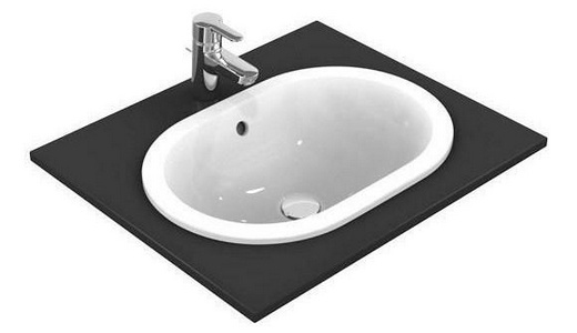 Раковина встраиваемая в столешницу сверху, овальная 480х350мм, без отв. д/смесит., c переливом,  ZZ Ideal Standard Connect E504501