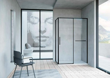 Душевой уголок 1300х800хh2000мм, прямоуг., правый/левый, (стекло прозрачное 6мм Easy Clean, фурн.цв.черный матовый),  ZZ Vincea Slim Soft VSR-1SS8013CLB