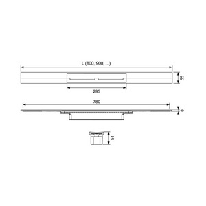 Профиль д/дренажа душа, 900х55мм, укорачиваемый, монтаж на плиточный клей над бетонной стяжкой, БЕЗ сифона арт.673002, (цв.глянец),Тесе ZZ Tece Tecedrainprofile 670910