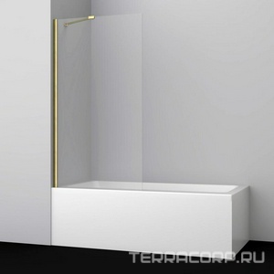 Шторка на ванну, 800х1400 мм, стекло 6 мм с покрытием, профиль матовое золото, ZZ Wasserkraft Aisch 55P01-80 Fixed