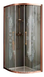 Дверь раздвиж. д/душа 1/4 круга,  900(865-895мм)х900(865-895мм)хh2000мм, R 550 (проф.,ручки цв. хром, стекло матовое с декором прозрачным R8+starcl ZZ