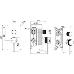 Смеситель для душа/ванны, встраиваемый в стену, с переключателем на 3 выхода, (цв.браш.никель),  3.0 ZZ Allen Brau Priority 5.31A11-BN