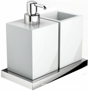 Стакан и дозатор настольные на мелалл.подставке, (цв.хром, керамика),  ZZ IBB Xoni XO 16D CRO