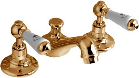 Смеситель для биде на 3 отв., c д/к, (цв.латунь, ручки цв.белый), Dandy ZZ