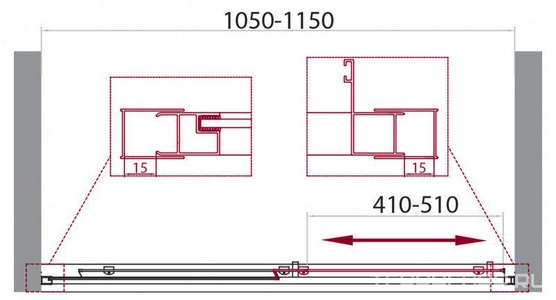 Дверь для душа, в нишу 1050-1150хh1900мм, сдвижная, 1 дверь, 1 неподв.секция, правая/левая, (стекло рифленое Punto 5мм, фурн.цв.хром),  ZZ BelBagno Unique UNIQUE-BF-1-100/115-P-Cr