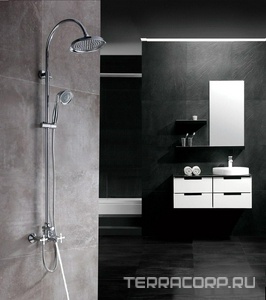 Смеситель для ванны с душем, см-ль с изливом, ручной и верхний душ, шланг 150 см, цв. хром, ZZ Lemark Melange LM5762C