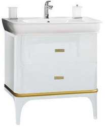 База под раковину 800x480x850мм напольная с двумя выкатными ящиками, цв.белый глянец, ручки цв.золото, Prado ZZ