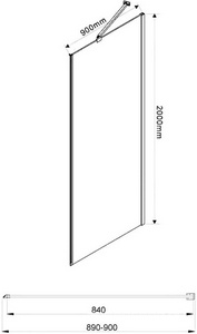 Боковая панель 900xh2000мм, правая/левая, кронштейн в компл., (стекло прозрачное 8мм, фурн.цв.черный матовый), Extra ZZ Vincea Exrta VSG-1E900CLB